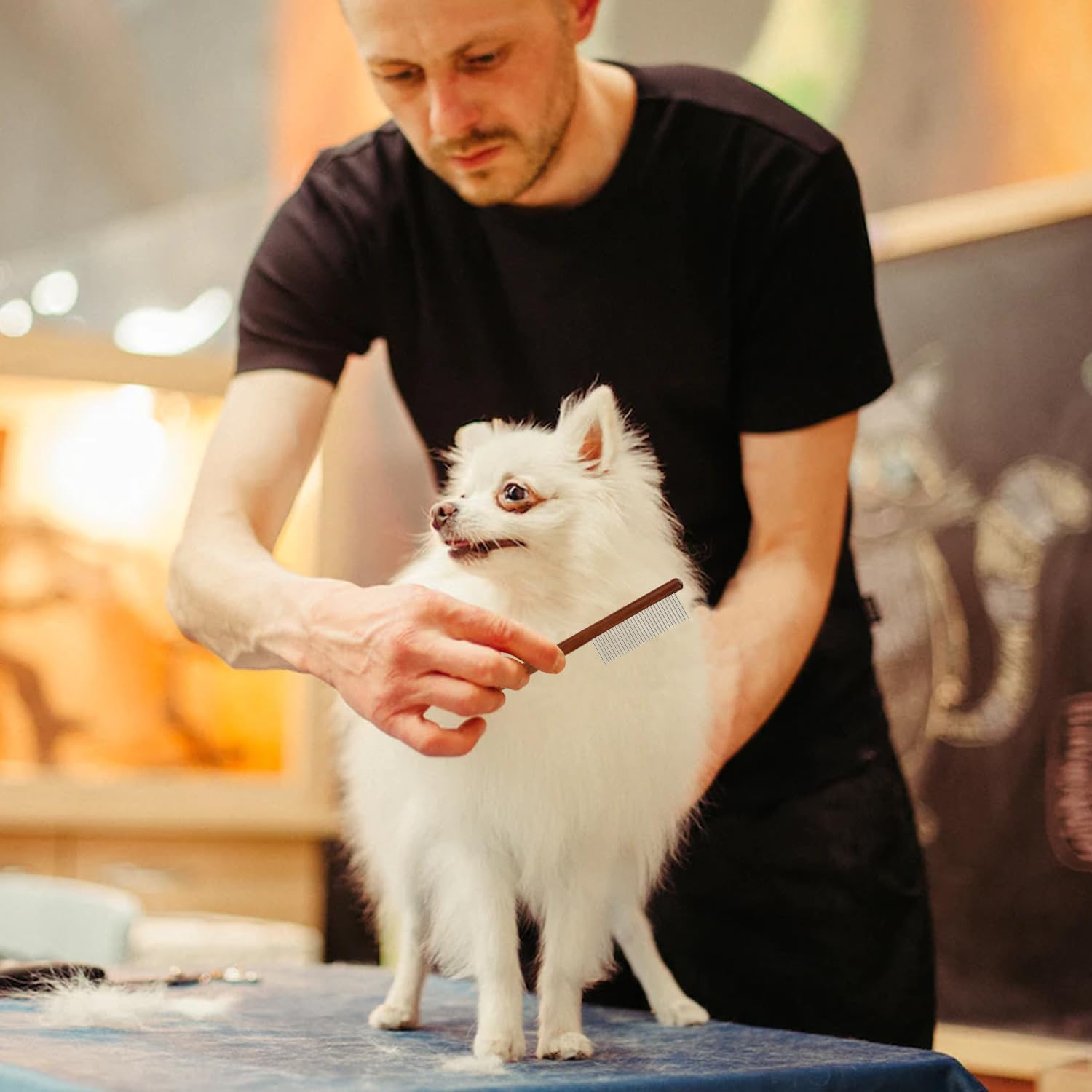 3Pcs Grooming Comb for Pets, Solid Wood Cat Combs with Wide & Narrow Rounded-Tip Teeth Pet Hair Comb Metal Flea Lice Comb for Cats Dogs Rabbits Tangled Hair (3 Sizes) image number 3