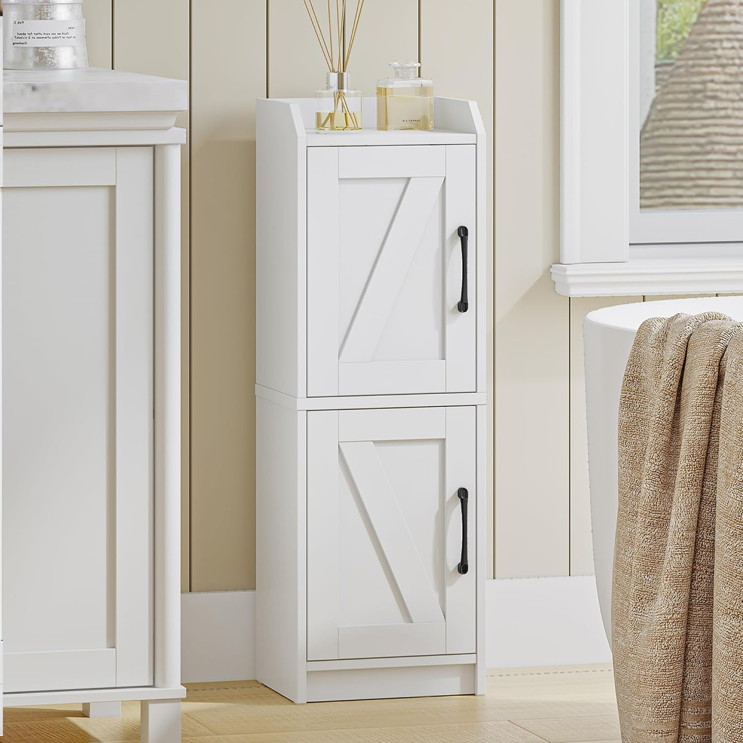 Hzuaneri Bathroom Storage Cabinet, Small Corner Floor Cabinet with Door and Shelves, Narrow Bathroom Organizer and Paper Storage with Adjustable Shelves, for Small Spaces, White BC27113X image number 5