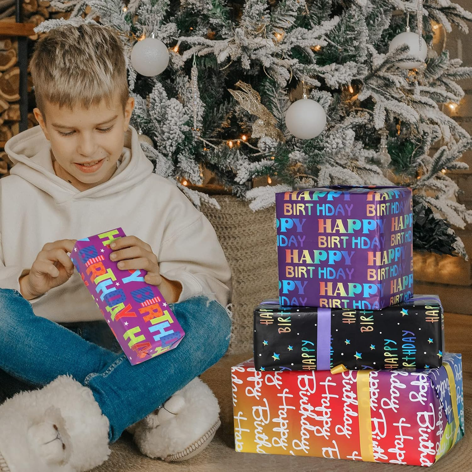 Bigqin 6PCS Kids Birthday Wrapping Paper Recycled 70 * 50Cm Happy Birthday Gift Wrapping Paper for Boys Girls Women Men Birthday Celebration, with Ribbons Stickers and Tape image number 5