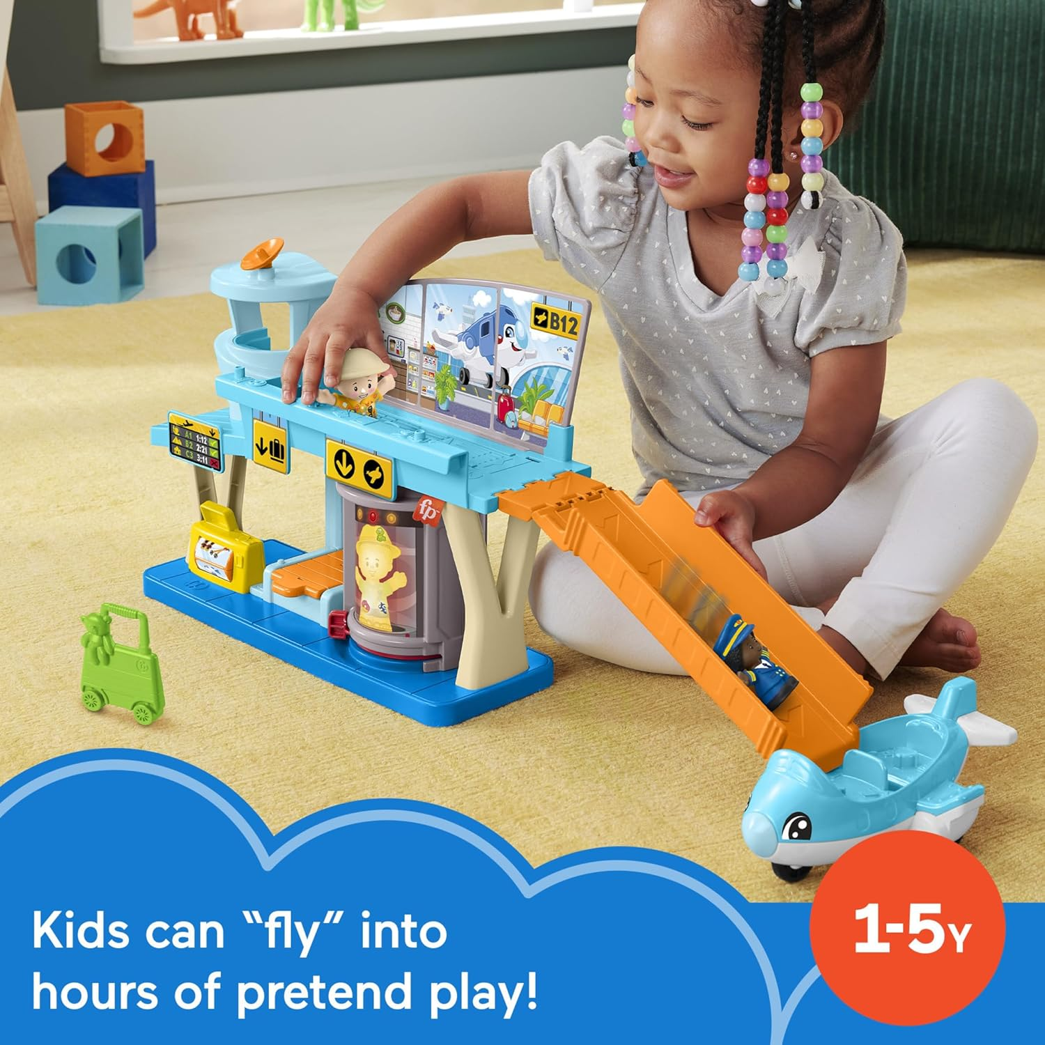 Fisher-Price Little People Toddler Toy Everyday Adventures Airport Playset with Airplane for Preschool Pretend Play Ages 1+ Years image number 5