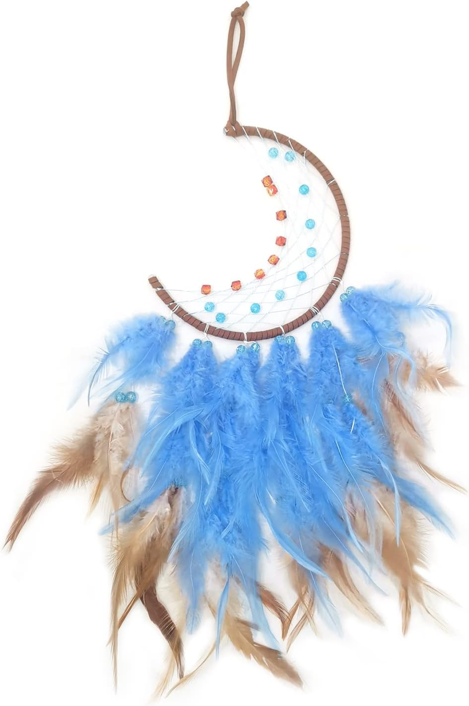 Funincrea Dream Catcher Half Moon Dream Catcher with Feathers Handmade Indian Style Wall Hanging for Living Room Bedroom Dorm (Green)