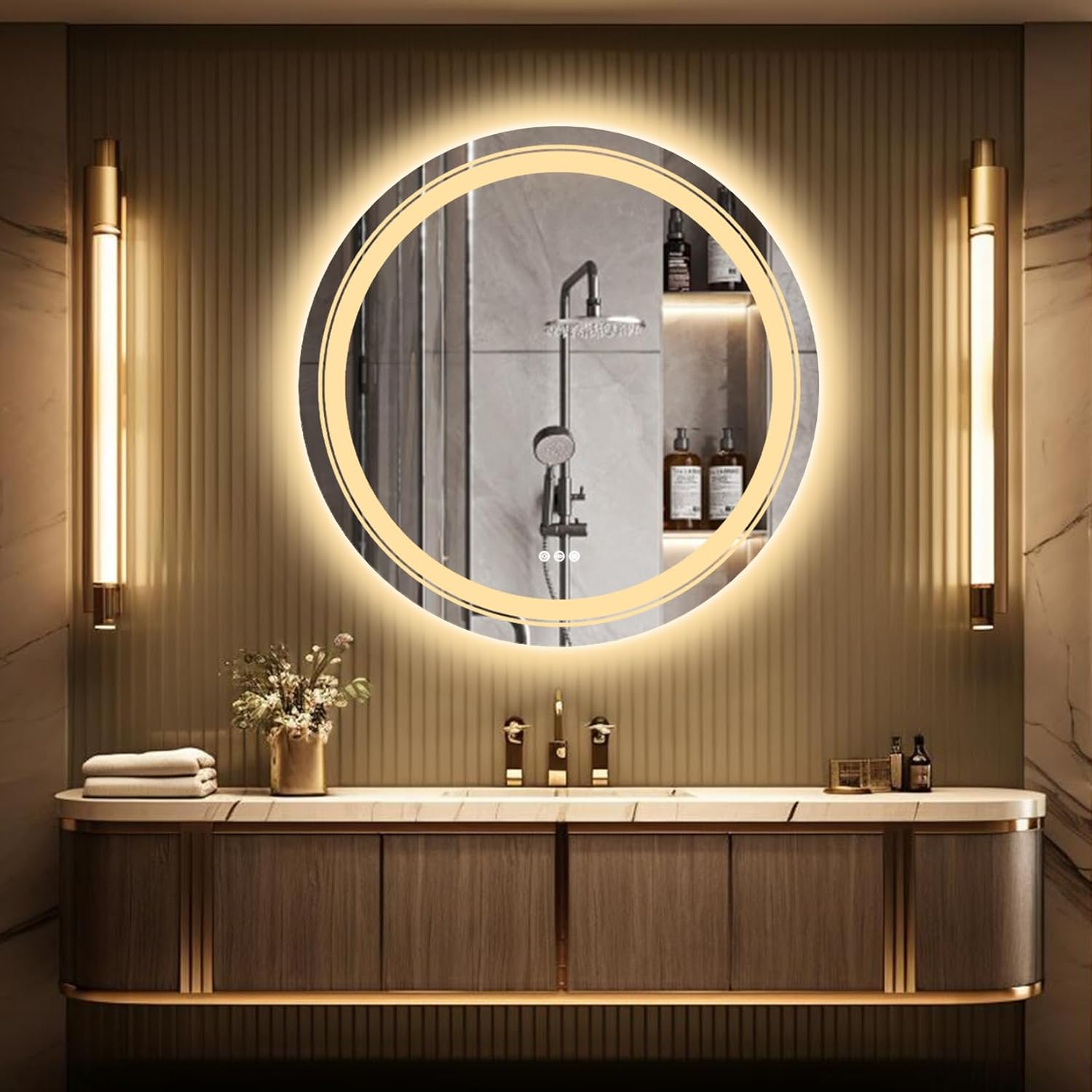 LUVODI round Illuminated Bathroom Mirror: 600Mm Dimmable LED Lighted Circle Wall Mounted Vanity Mirror with Demister Pad Smart Touch Sensor for Makeup Shaving Hairdressing, Front Lighted + Backlit image number 2