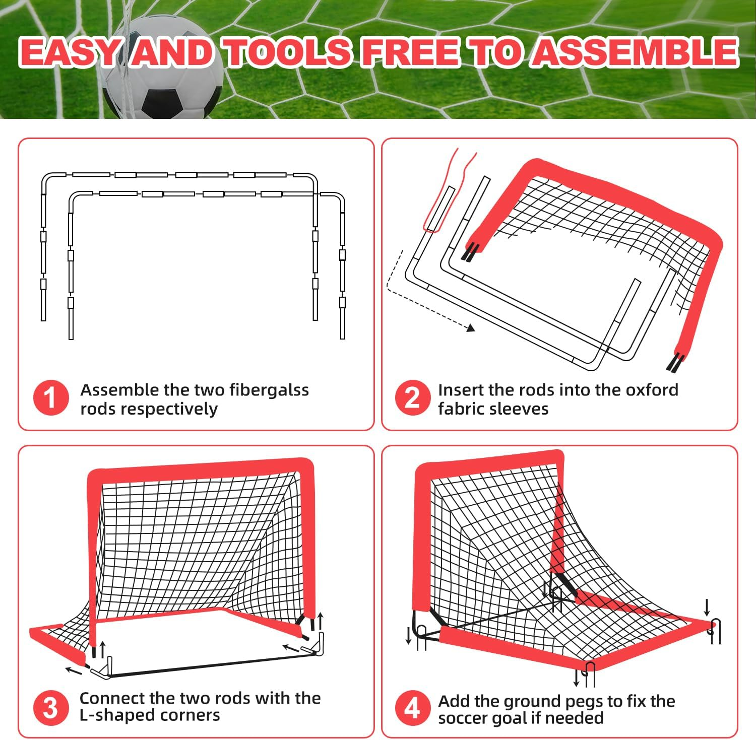 BAGAIL Football Goal, Pop up Football Net with Goal, Pegs and Portable Carry Bag, Easy to Assemble, Ideal for Garden Training and Leisure Games image number 1