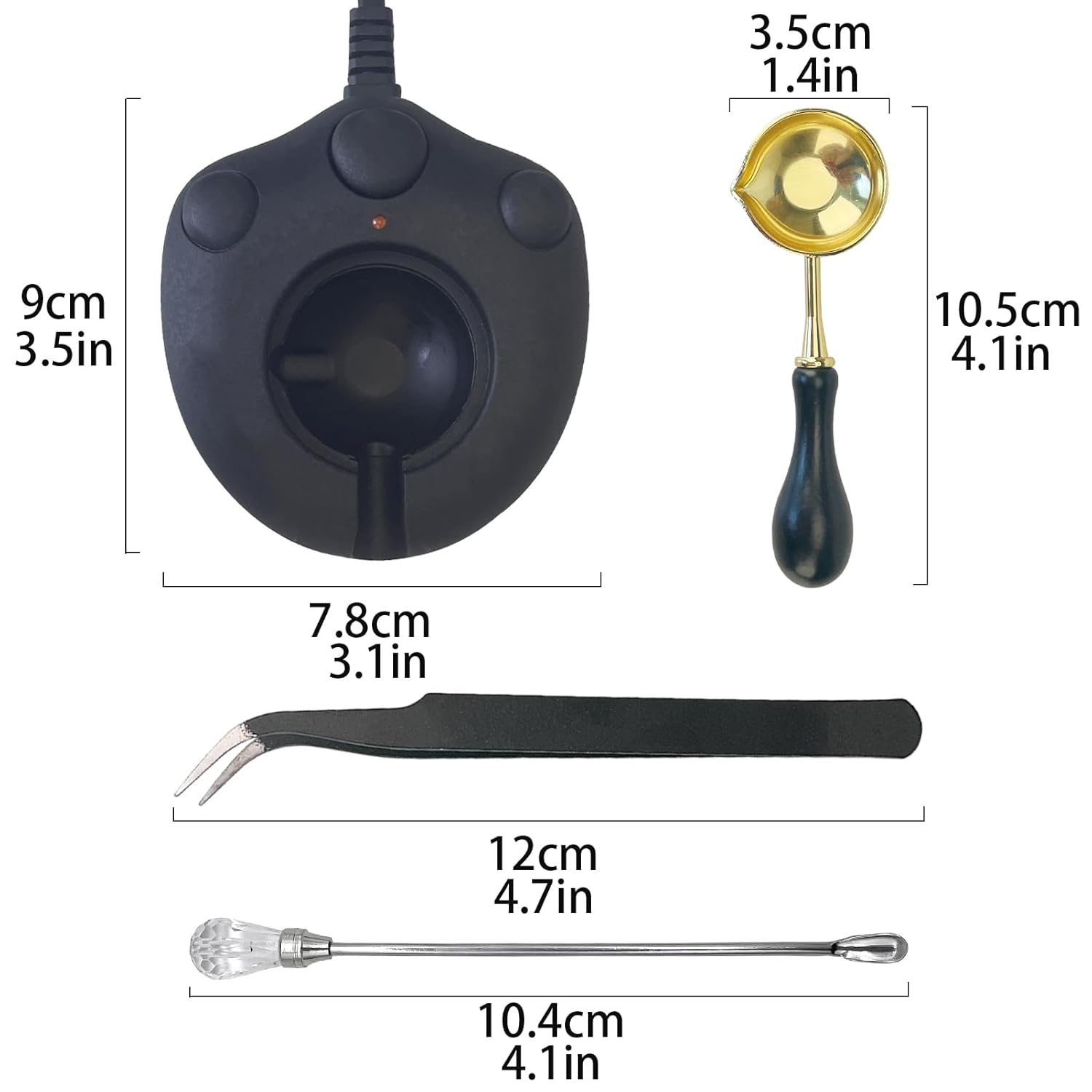 Black Electric Wax Seal Warmer Wax Seal Kit with Spoon, Tweezers and Stir Stick, Great Tool for Melting Wax Seal Sticks Sealing Wax Beads (01Black)