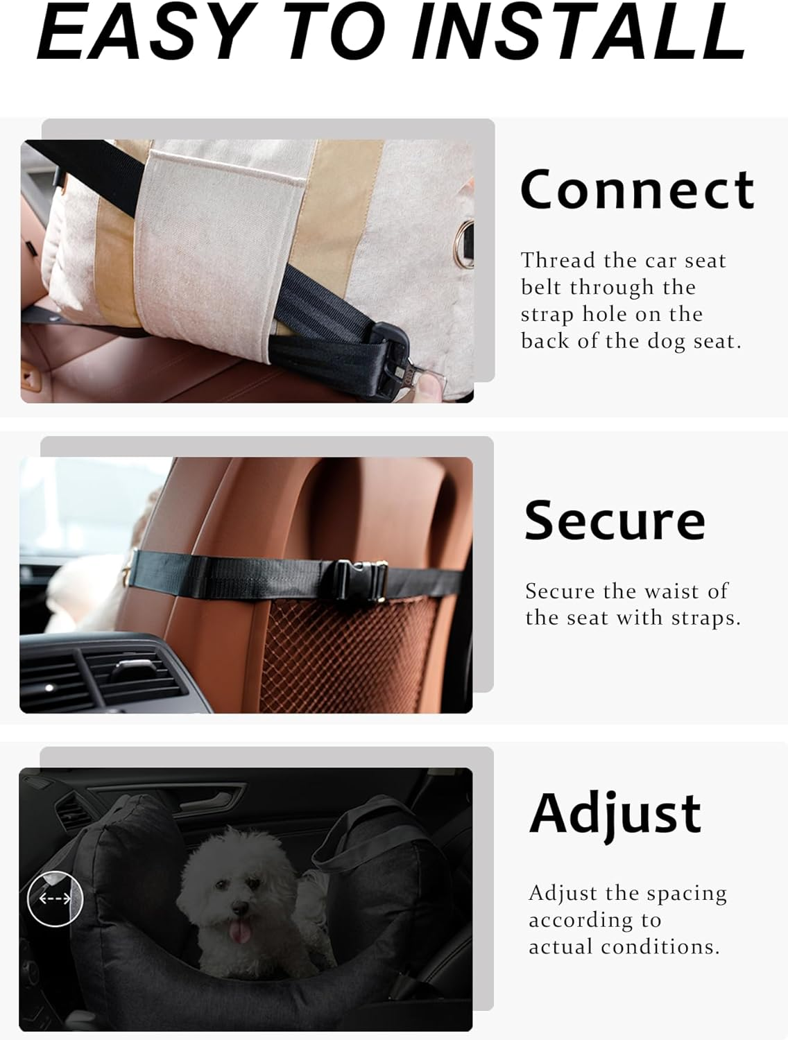 Dog Car Seat Puppy Booster Seat under 22,Jovala,Travel Carrier Bed for Small and Medium Pets Bed with Safety Belt,Removeable Cushion,Pockets Portable Washable (Dark Grey) image number 2