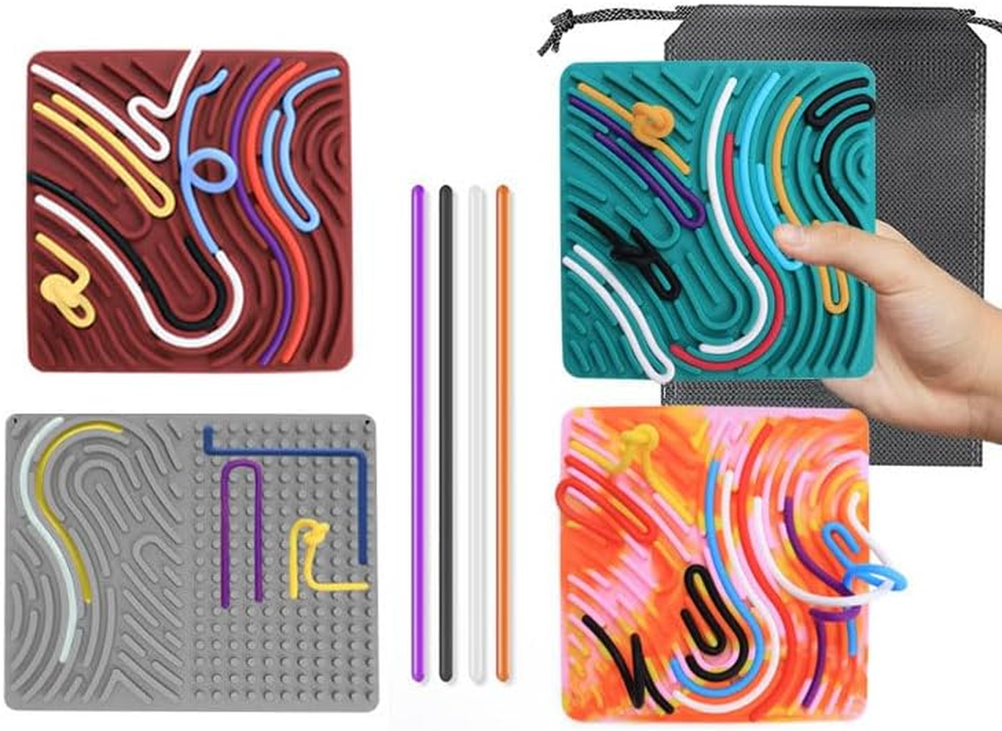 Silicone Sensory Activity Board,Double Side Calm down Fidget Toy, Activities for Travel,Silent No Mess,Anxiety Relief Stress,Portable with Travel Bag and 11 Silicone Stick (Reddish-Brown) - Orange image number 6