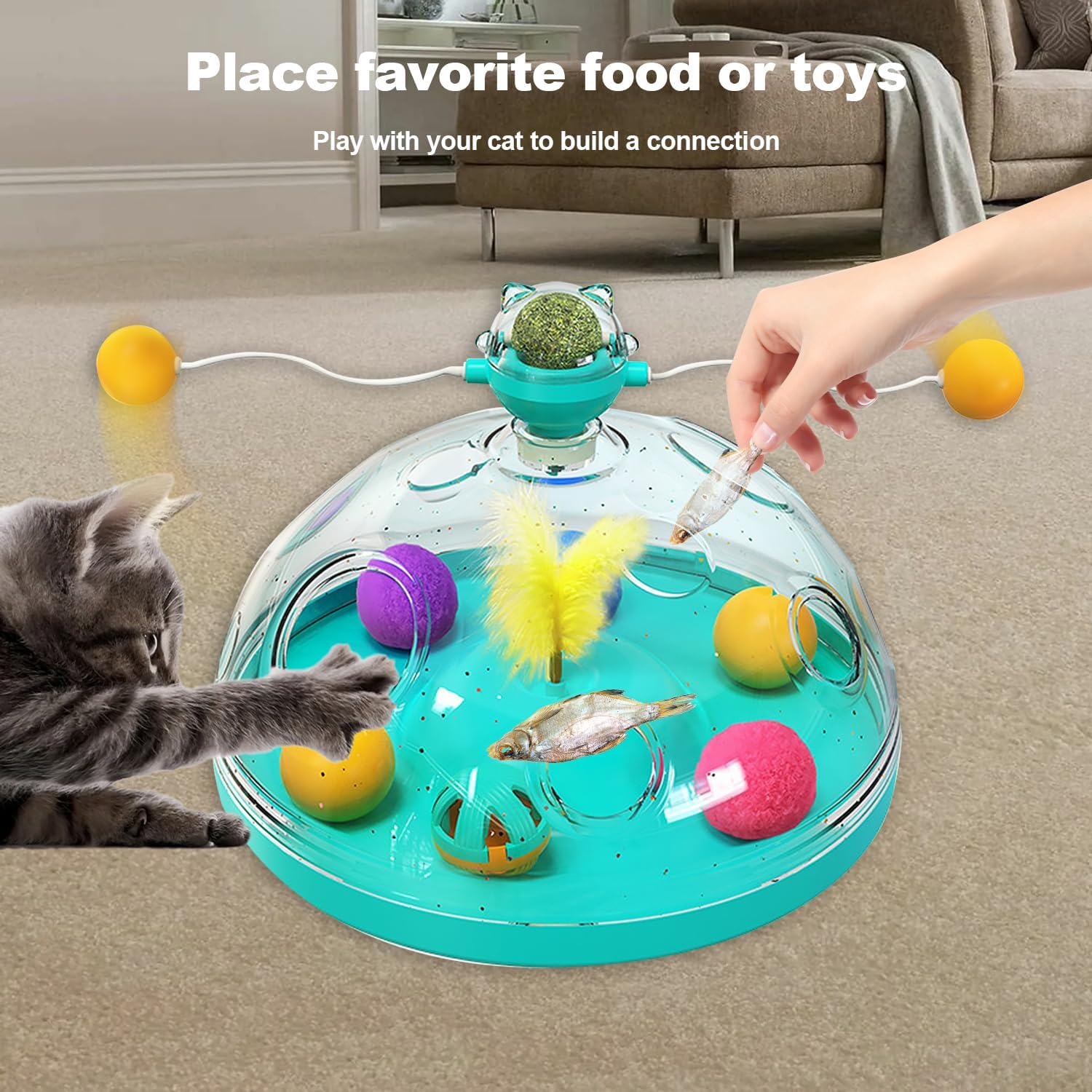 Interactive Toys for Cats,4 in 1 Cat Toy Indoor for Cats Interactive Cat Toy,Interactive Cat Toy for Indoor Cats,Puzzle Cat Toys Kitty Treasure Chest image number 3