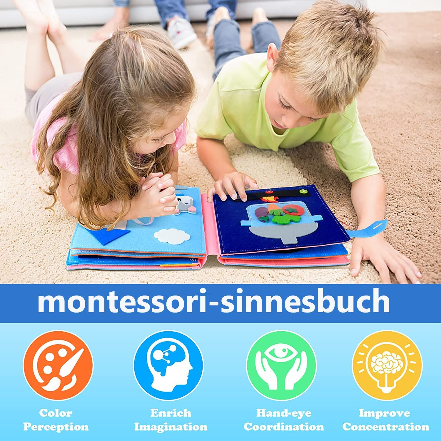 Quiet Book, Kidsmontessori Busy Book for Toddlers Kids 1 2 3 4 to Develop Learning Basic Skills Preschool Learning Activities Educational Sensory Travel Toys, Soft Fabric Quiet Books for Children image number 3