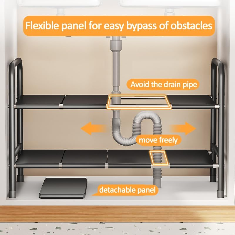 Kitchen Organisers, 1 Tier Kitchen Storage Shelf,Under Sink Organizer,Spice Rack, Expandable under Counter Storage Organizer under Sink Storage for Kitchen Bathroom (1 Tier) image number 6