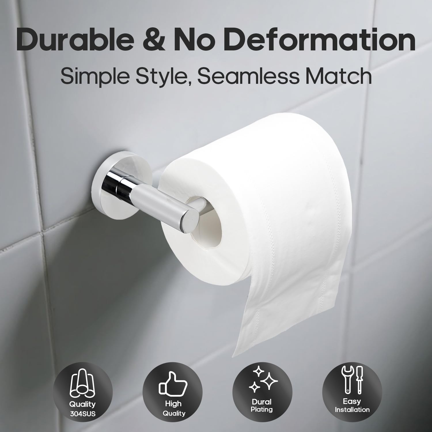 Decaura Toilet Paper Holder, Stainless Steel Roll Holder, Bathroom Tissue Rack, Drill-Free or Screw-In, Chrome