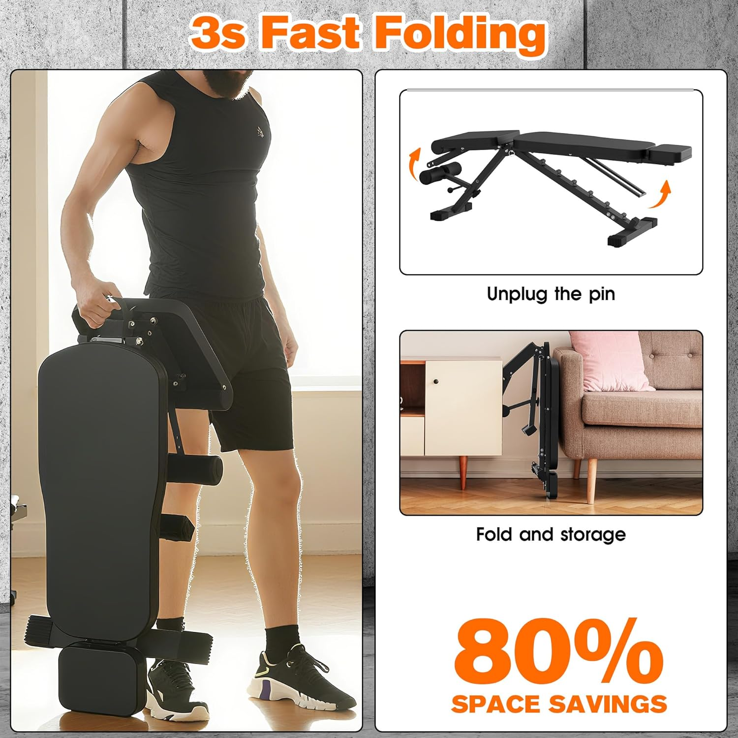 Advwin Adjustable Weight Bench, Foldable Workout Bench with 7 Backrest & 4 Seat & 3 Footrest Positions, 300KG Weight Capacity for Strength Training