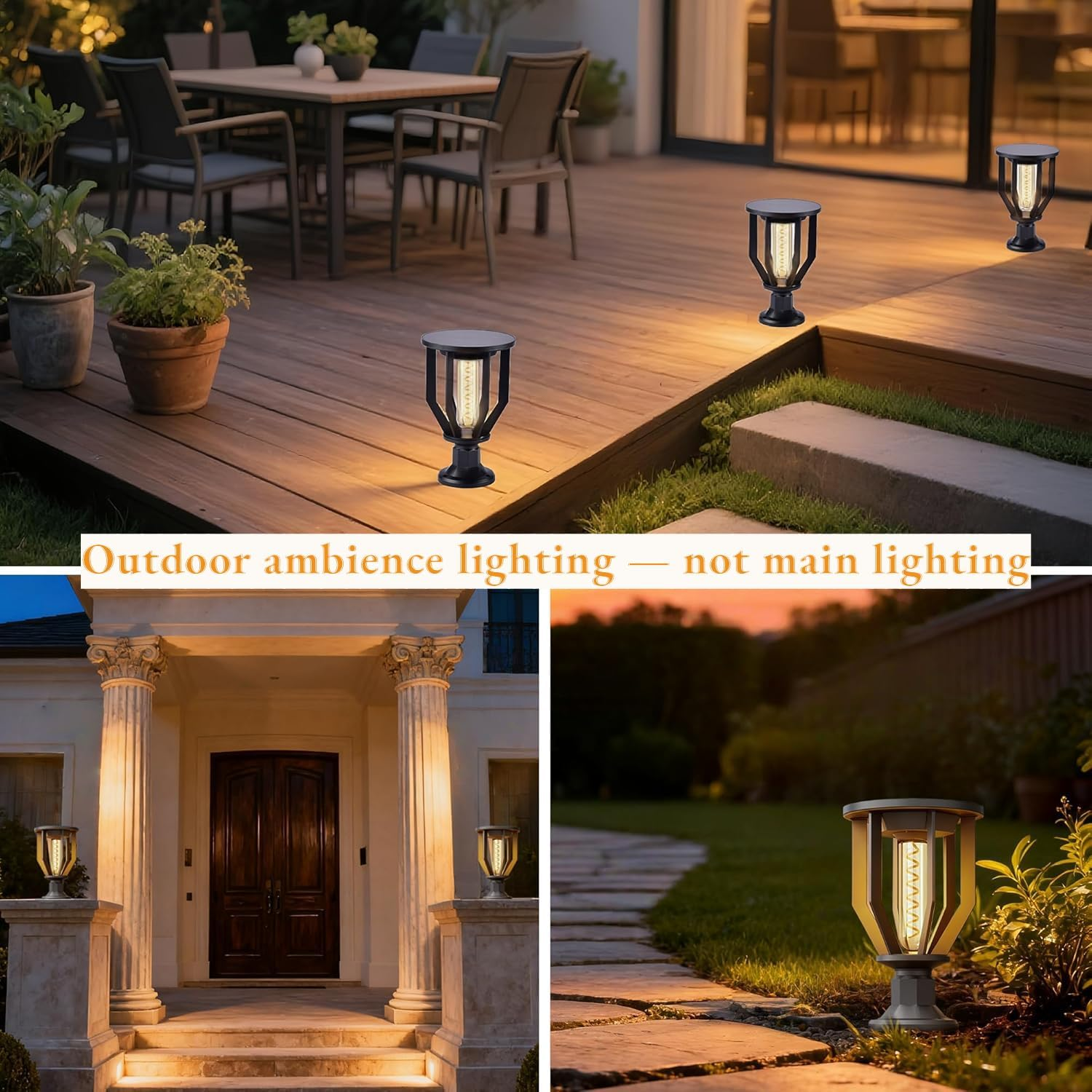 Solar Pillar Light Outdoor Waterproof, 26Cm Black Decorative Solar Post Light with 2200K Warm Spiral LED, Solar Powered Fence Post/Gate/Driveway Lantern image number 4