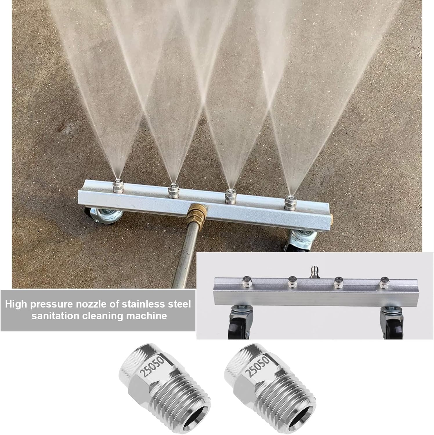 4PCS Stainless Steel High Pressure Sprayer Nozzle 1/4" MNPT Thread 25-Degree Spray Angle Pressure Washer Nozzle Replacement image number 3