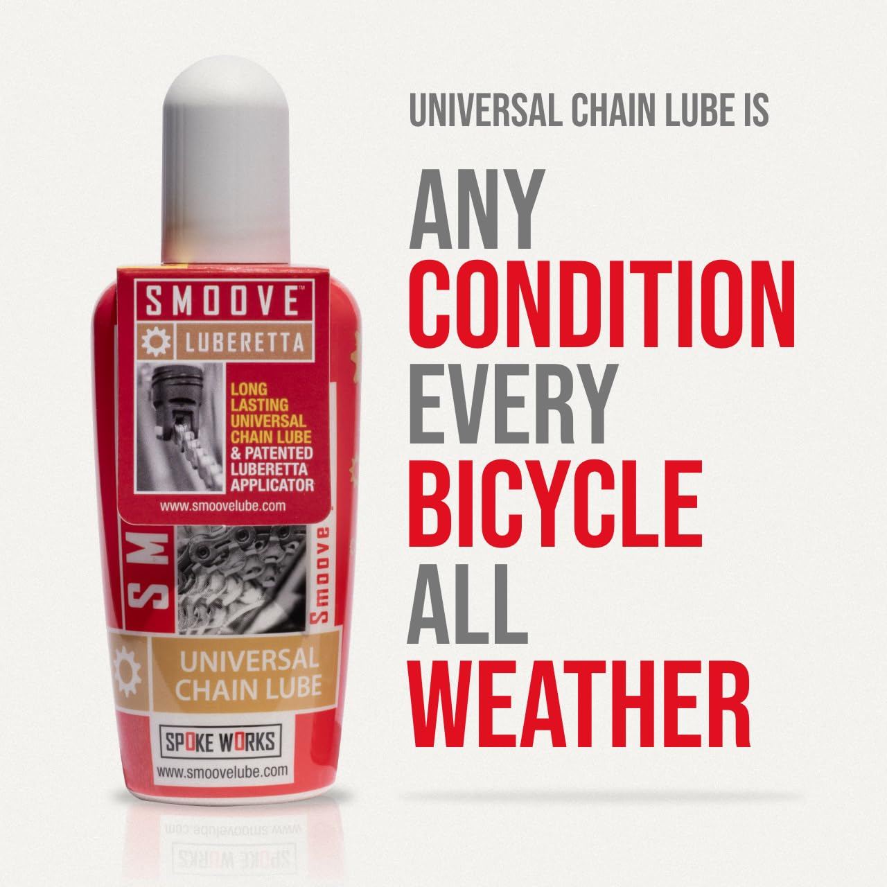 SMOOVE Universal Chain Lube Ultimate Bicycle Chain Lubricant for Mountain, Road, Gravel, and Cyclocross Bikes Is Long-Lasting and Durable. Now with Patented Luberetta Applicator Nozzle. image number 4