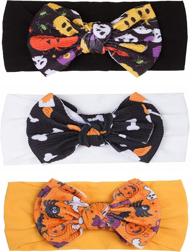 Baby Halloween Headbands, Baby Girl Pumpkin Hair Bow Ghost Bat Halloween Hairbands for Baby Girls Newborn Infant image number 2