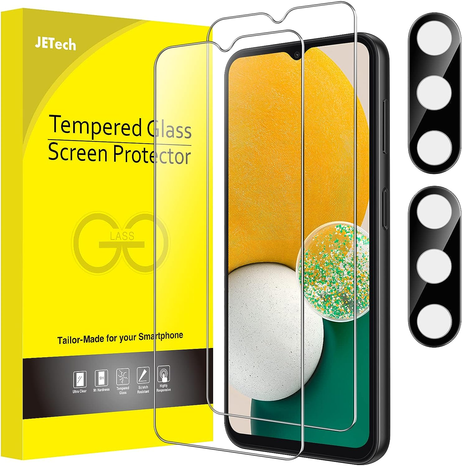 Jetech Screen Protector for Samsung Galaxy A13 / A13 5G with Camera Lens Protector, Tempered Glass Film, HD Clear, 2-Pack Each image number 2