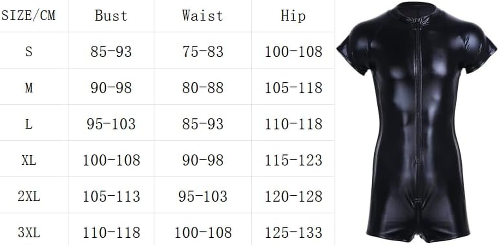 Men'S One Piece Faux Leather Leotard Bodysuit Catsuit Side Mesh Front Zipper Clubwear Costume image number 6