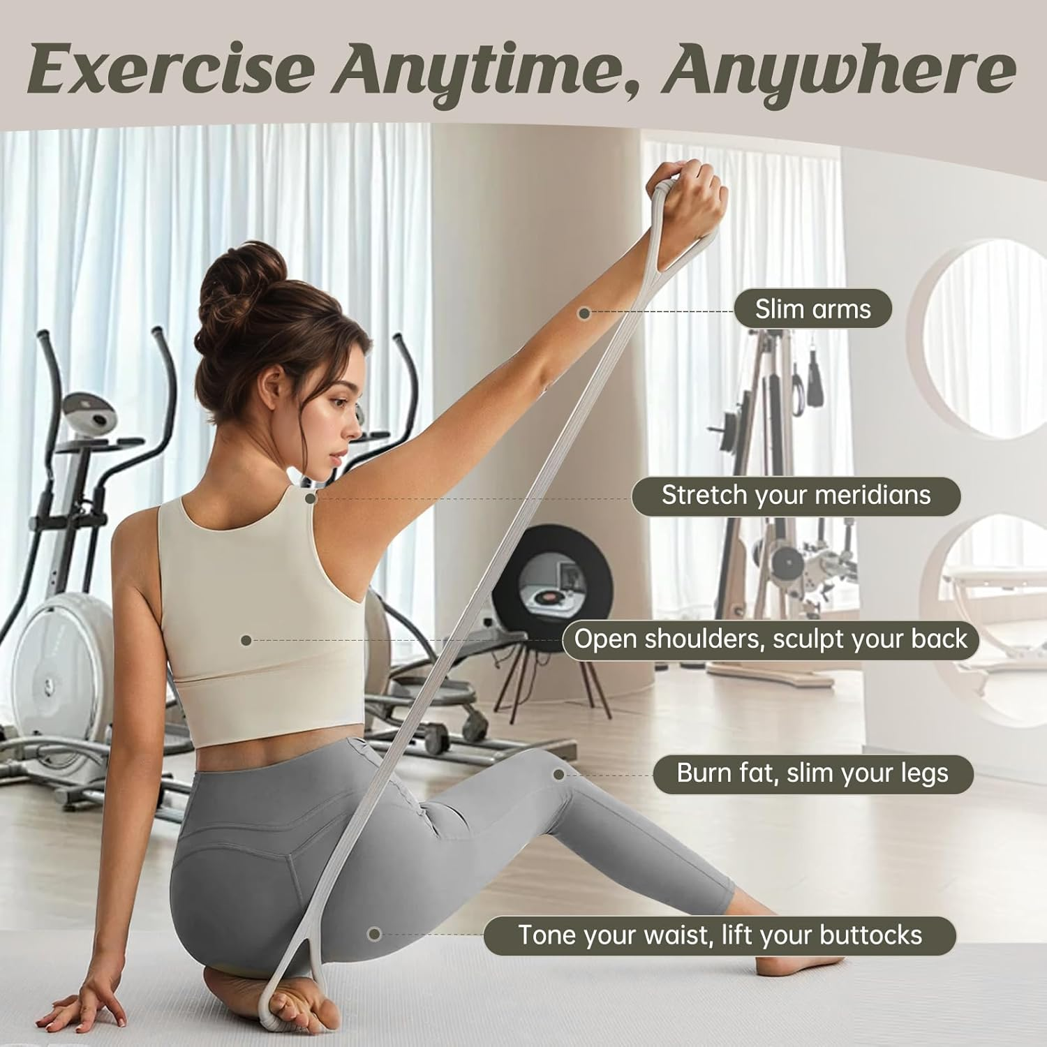 Figure 8 Resistance Bands with Handles, Premium Silicone Exercise Band for Arm & Back Workout Shoulder Stretching, Home Gym Fitness Training for Women image number 1