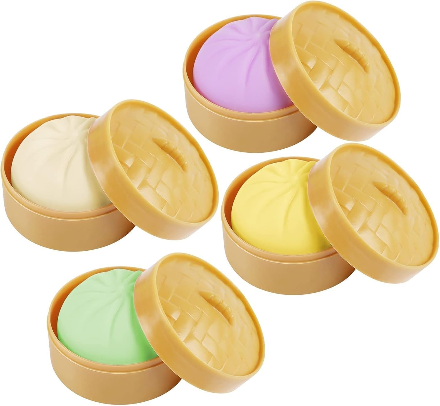 4 PCS Colorful Dumpling Squishy Stress Balls Fidget Sensory Toys,Simulation Food Squishies Bun with Little Steamer Squeeze Dough Ball Stress Relief Hand Toy,Anti-Anxiety Stretchy Toy for Kids Adult image number 5