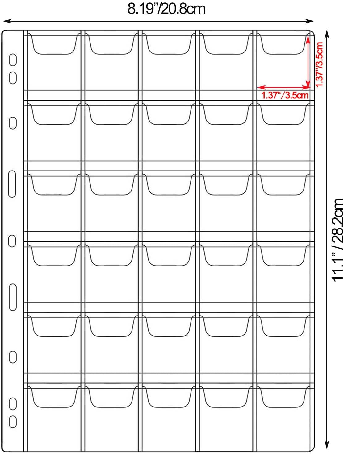30-Pocket Coin Pages for Collectors, Standard 9-Hole Coin Collection Pages Fit Most Binder, Coin Collecting Supplies, Coin Sleeves for Coin, Stamp, Badges Etc (30 Pocket - 5 Sheets) image number 1