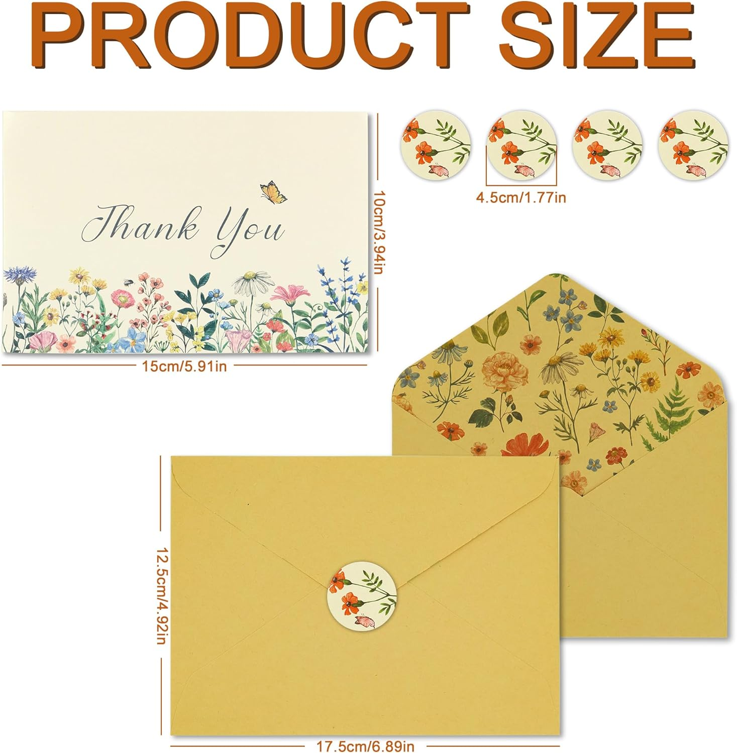 24 Pcs Floral Thank You Cards with Envelopes Bulk, YITOBA 4X6 Inch Butterfly Wildflower Thank You Cards with Seal Stickers for Small Business, Wedding, Graduation, Bridal Shower (Cartoon) image number 1