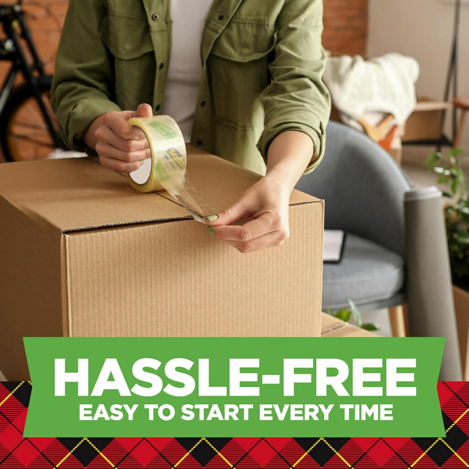 Scotch Tough Grip Moving Packing Tape, Clear, Moving Tape That Secures Boxes up to 80 Pounds, Moving Supplies, 4.78 Cm. X 20.3 M, 6 Tape Rolls with Dispensers image number 6