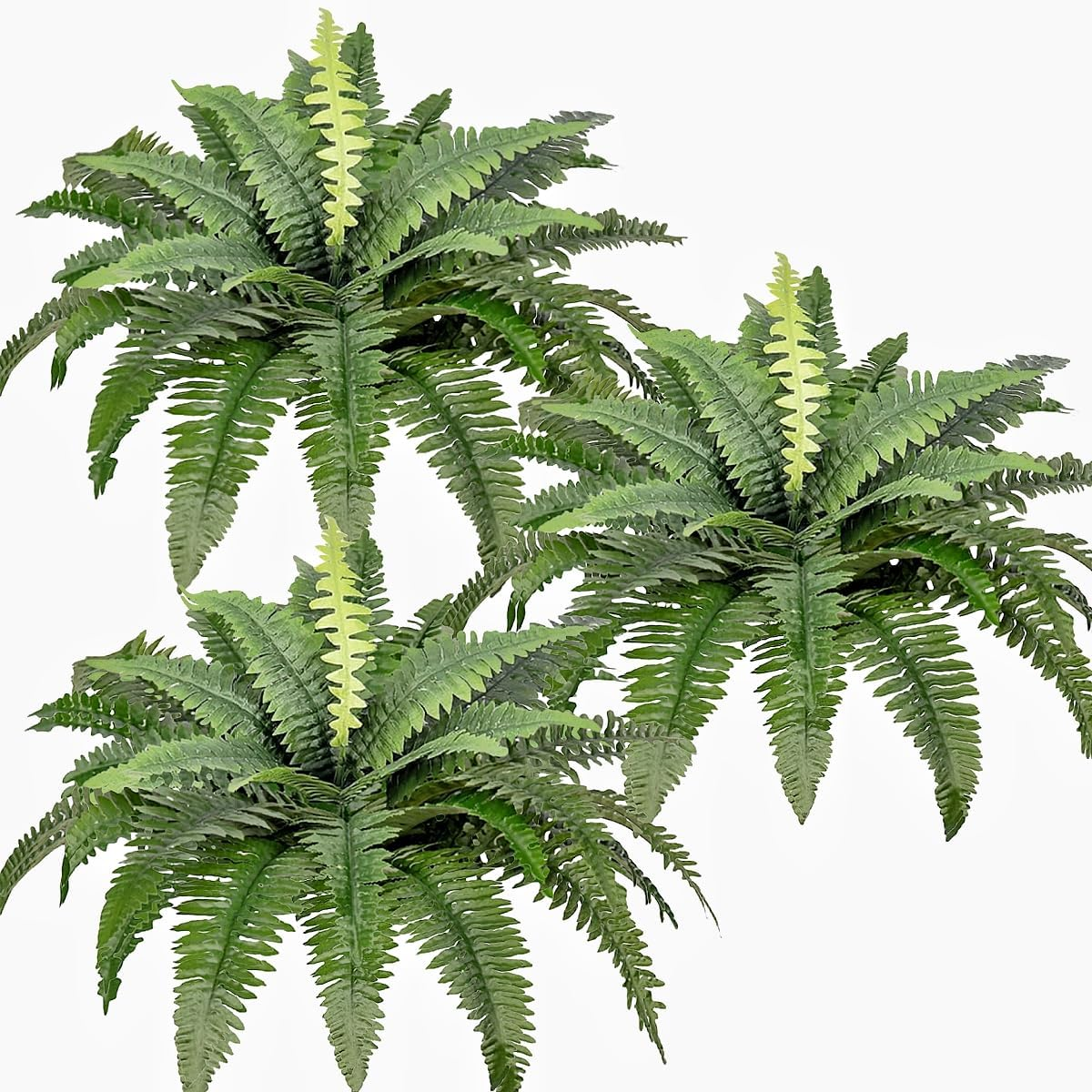 Artificial Ferns for Outdoors 3 Bundles, Large Fake Plants Greenery Artificial Boston Fern UV Resistant Faux Plant Shrubs for Indoor Home Potted Garden Porch Farmhouse Decor