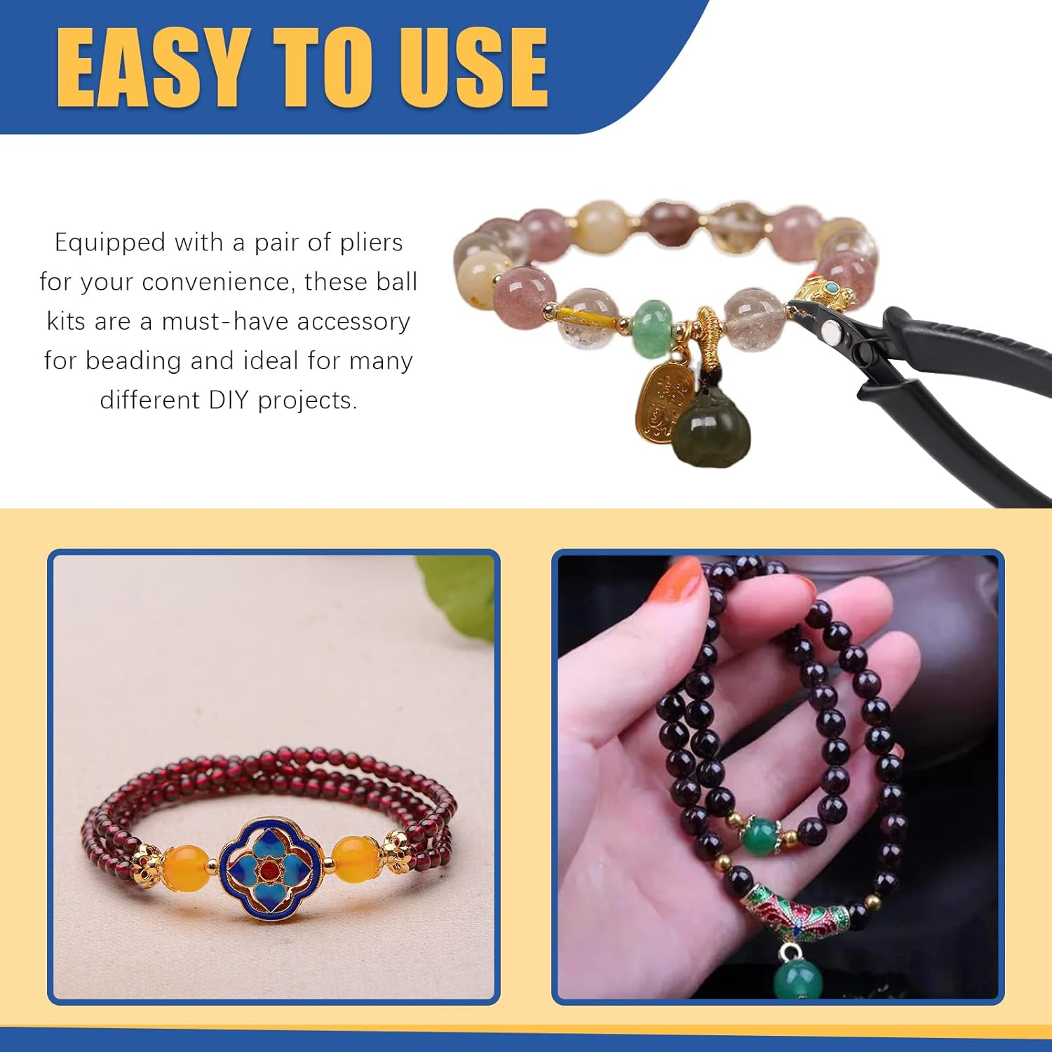 Glarks 1501Pcs 4 Styles 6 Colors Brass Tube Crimp Beads Crimp Bead Knot Cover Wire Guardian Beads Tips Knot Cover with Jewelry Bead Crimping Pliers for DIY Jewelry Bracelet Necklace Making image number 6