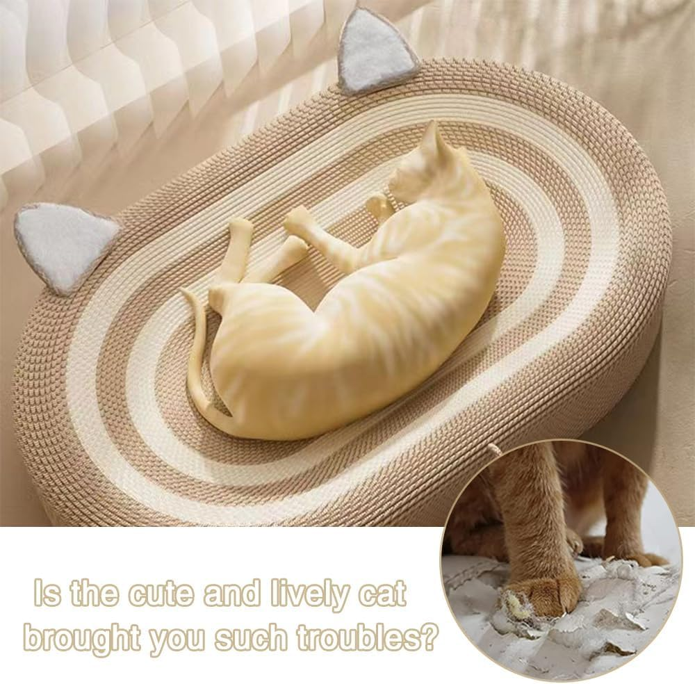 Oval Cat Scratch Board, Braided Sisal Rope Cat Scratching Board, Oversized Cat Scratch Bed with Cat Ball for Indoor Cats, Cat Scratching Toy for Playing/Resting/Scratching image number 4
