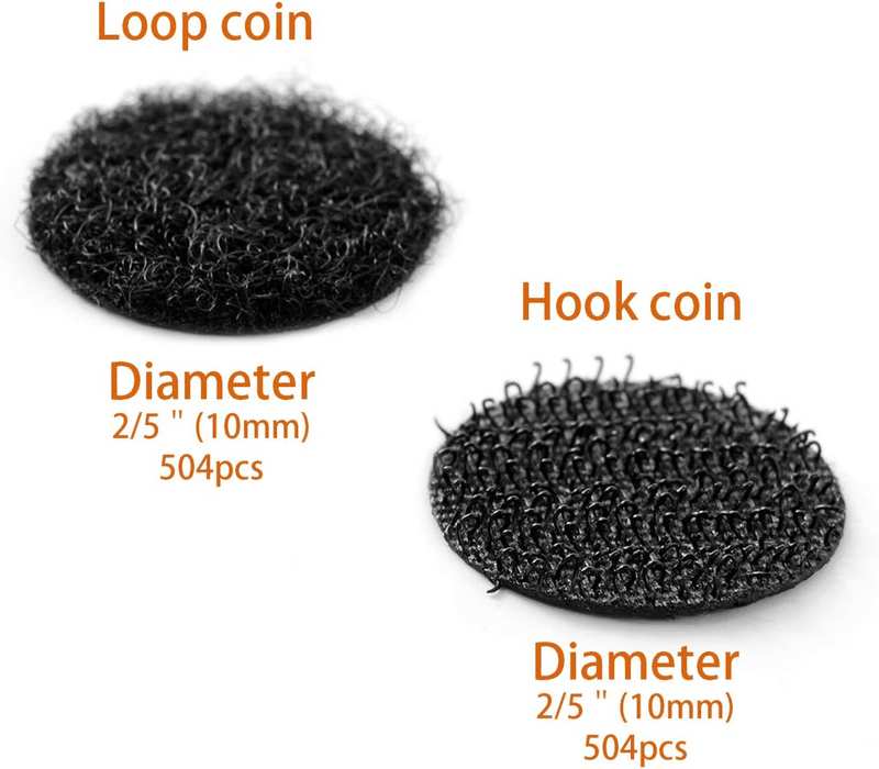 JANYUN Black 1008 Pcs 2/5" Sticky Back Coins Hook Loop Self Adhesive Dots Tapes image number 6