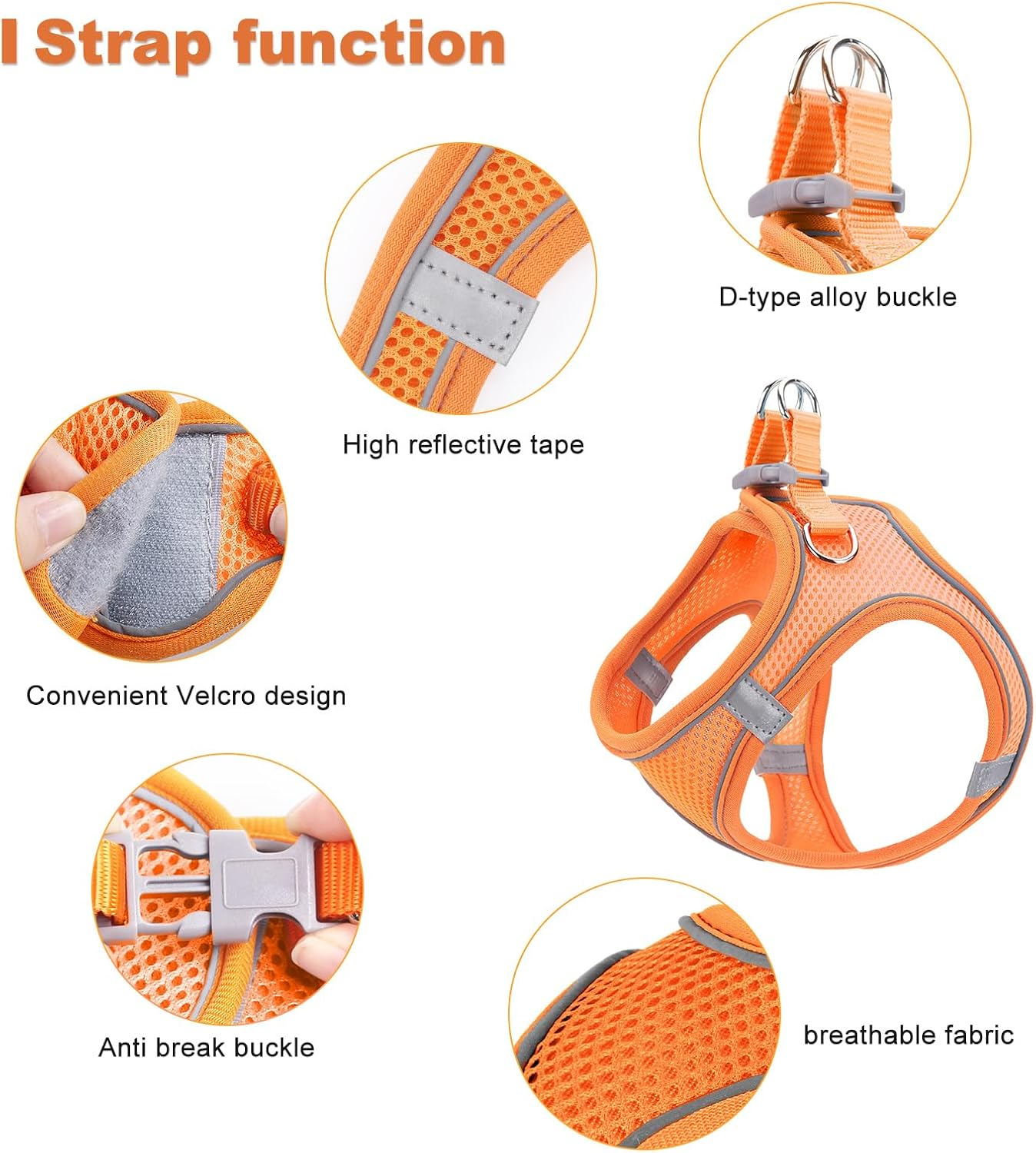 Dog Harness, Adjustable Step in Dog Harness for Large Dog, Reflective Puppy Harness for Puppy Training, Large Dog Vest Harness (Orange, M)