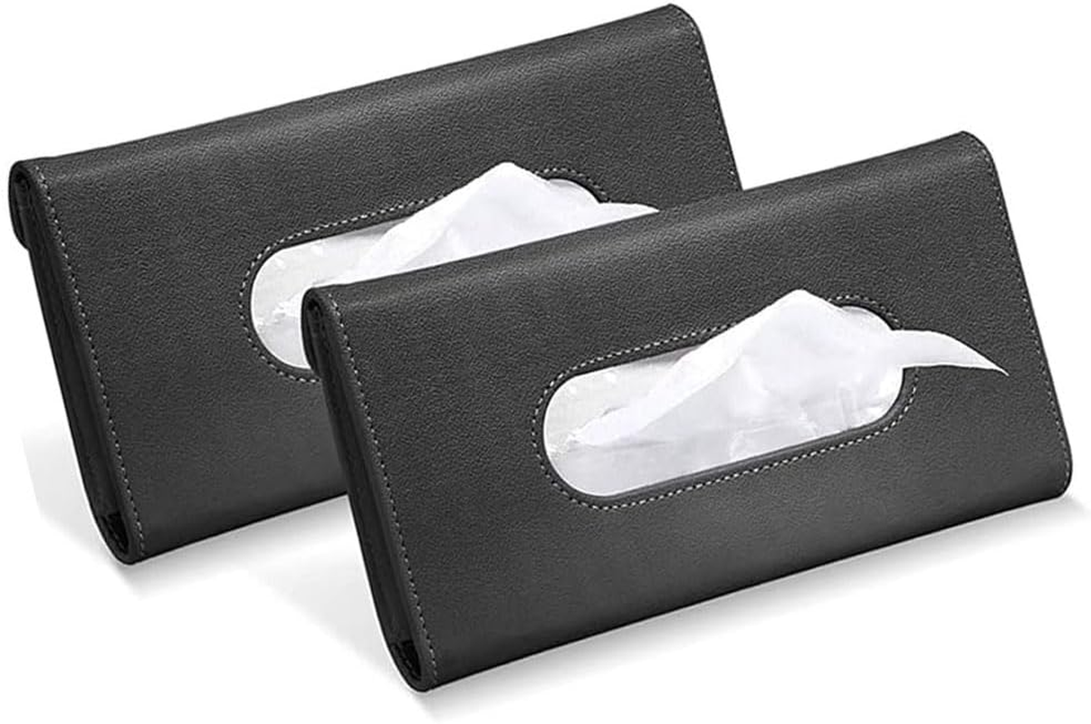 Car Visor Tissue Holder, PU Leather Napkin Box, 2-Pack, Black image number 3
