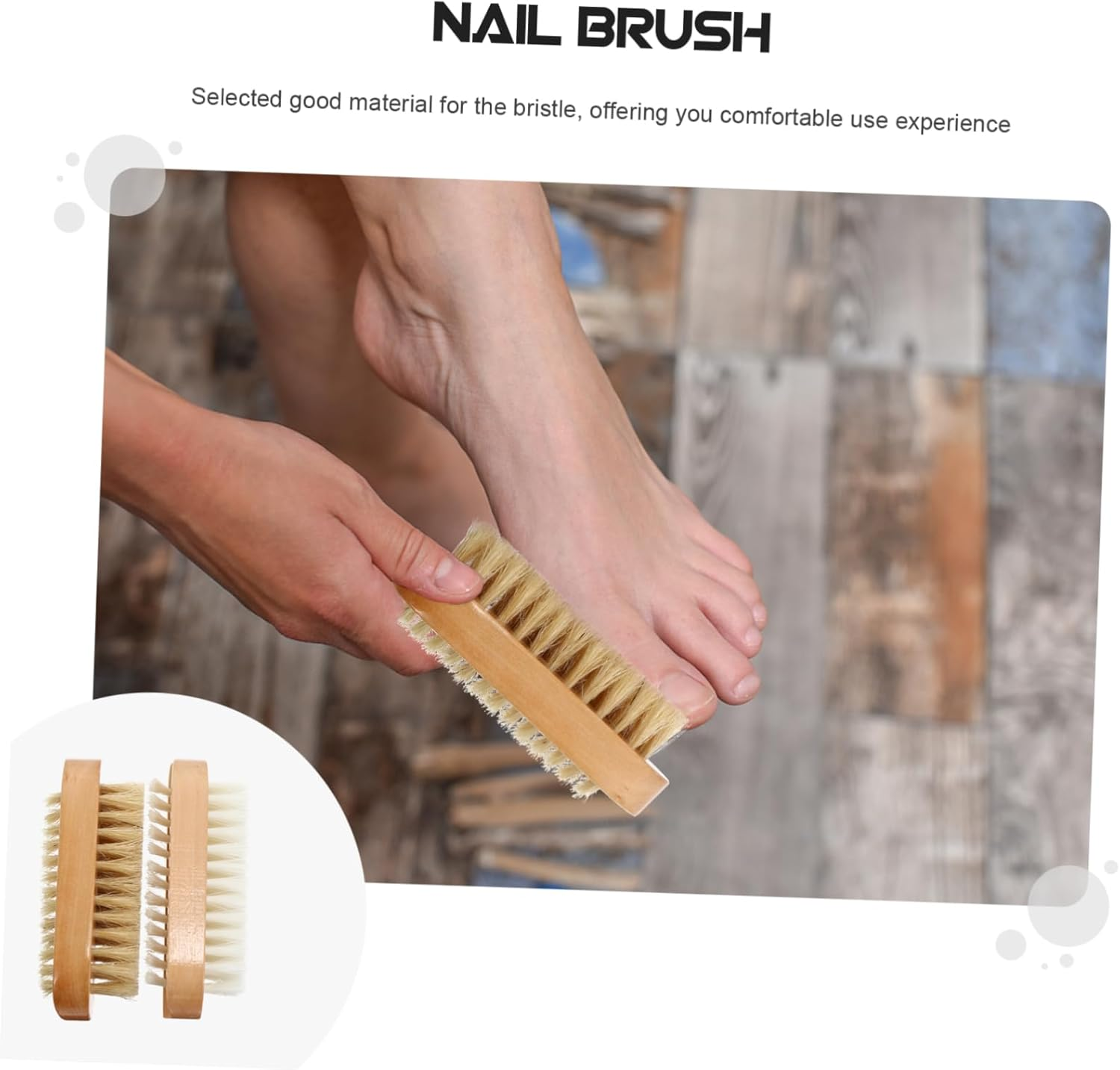 Baluue Wooden Nail Brush 2Pcs Double Sided Bristle Nail Brush Compact Portable Fingernail Cleaning Tool for Travel