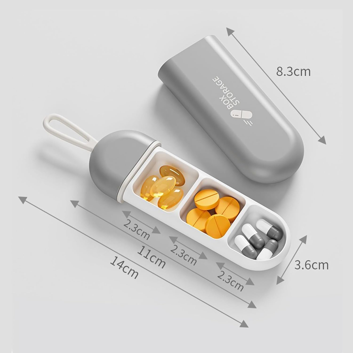 Travel Pill Organiser, 3 Cell Portable Waterproof Pill Box with Silicone Carrying Ring, Mini Pill Box Perfect for Office, Temporary Travel, Easily Put in Wallet. (Orange-White) - Orange-White image number 6