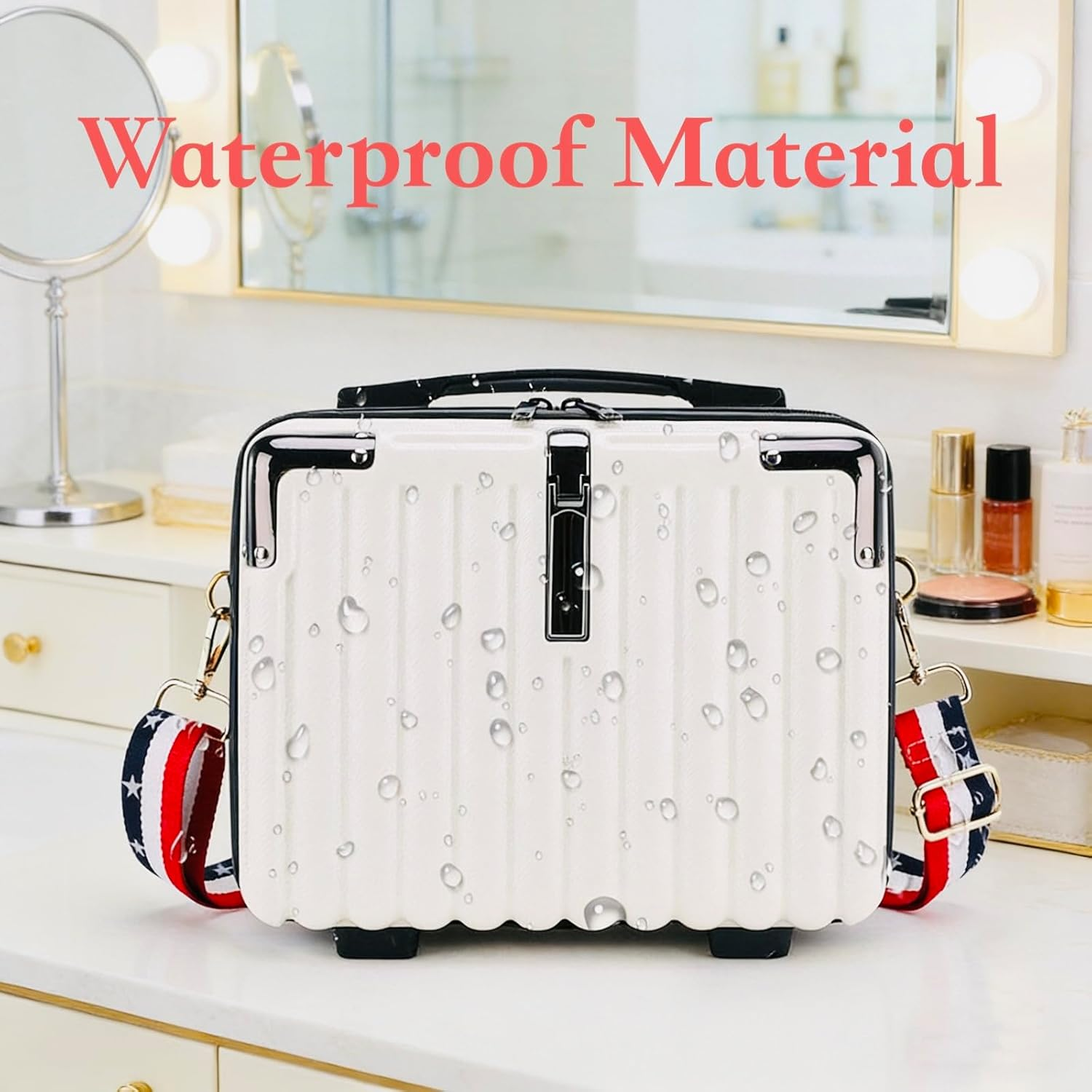 Mini Suitcase Hard Shell Makeup Bag Travel Cosmetic Case Portable Makeup Luggage with Shoulder Strap for Women, Black, Elegant