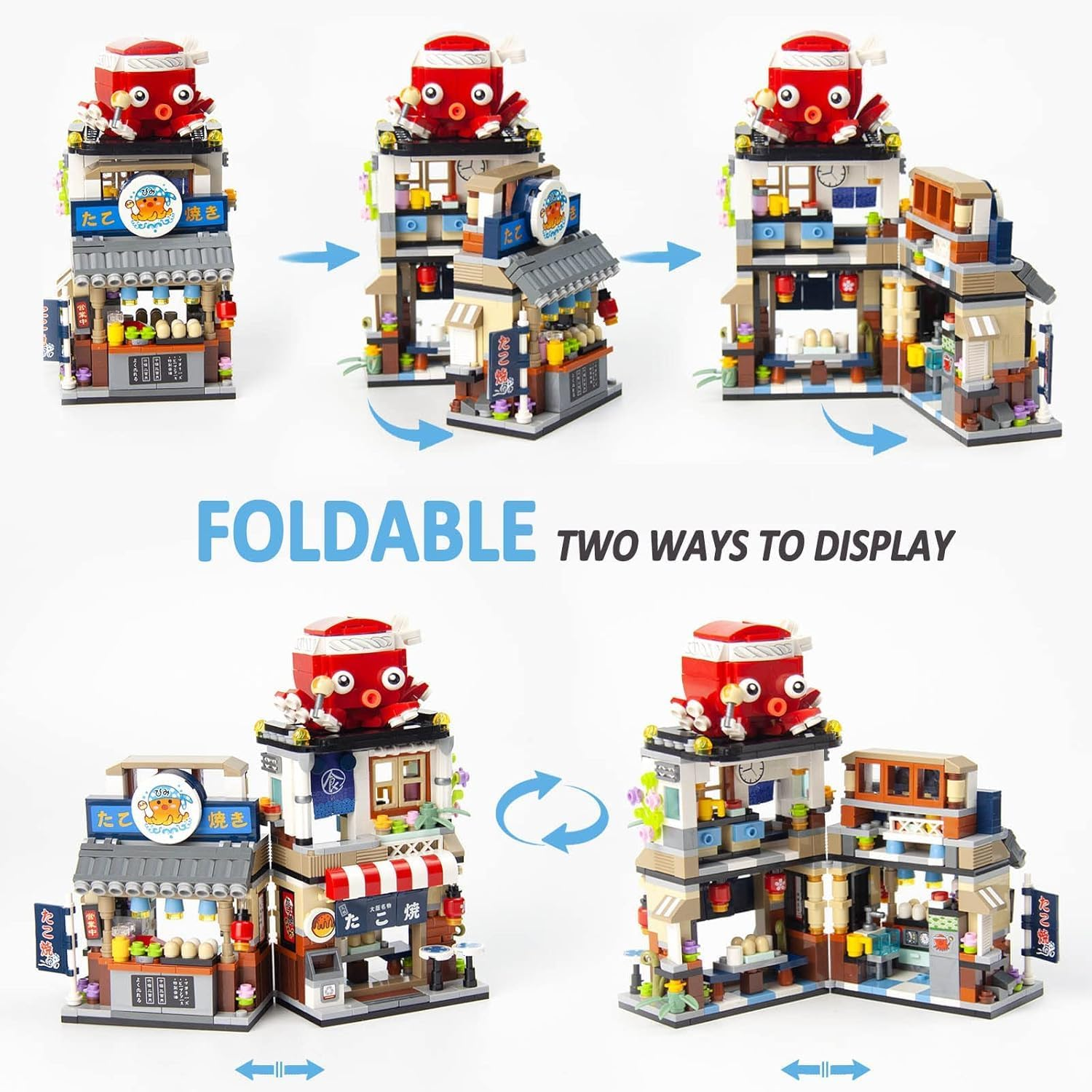 Oundarm Japanese Street View Mini Building Blocks Kit-Takoyaki Shop, Foldable Japanese Mini Store Toy for Adults Boys Girls 6+ (722 Pcs) image number 6