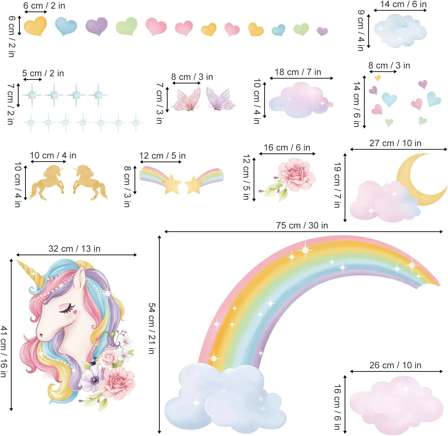 Wondever Rainbow Wall Stickers Unicorn Clouds Peel and Stick Wall Art Decals for Girls Bedroom Kids Room Baby Nursery image number 4