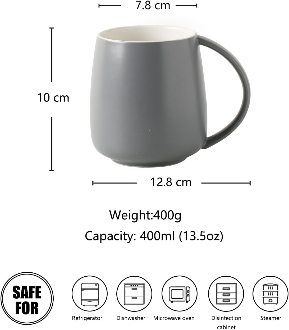 Classic Large Capacity Ceramic Belly Coffee Mugs 400Ml 14Oz Nordic Matte Finished Water Breakfast Toothbrush Egg Shaped Cup with Handle for Home Office Men Women (Gray) - Light Brown image number 5