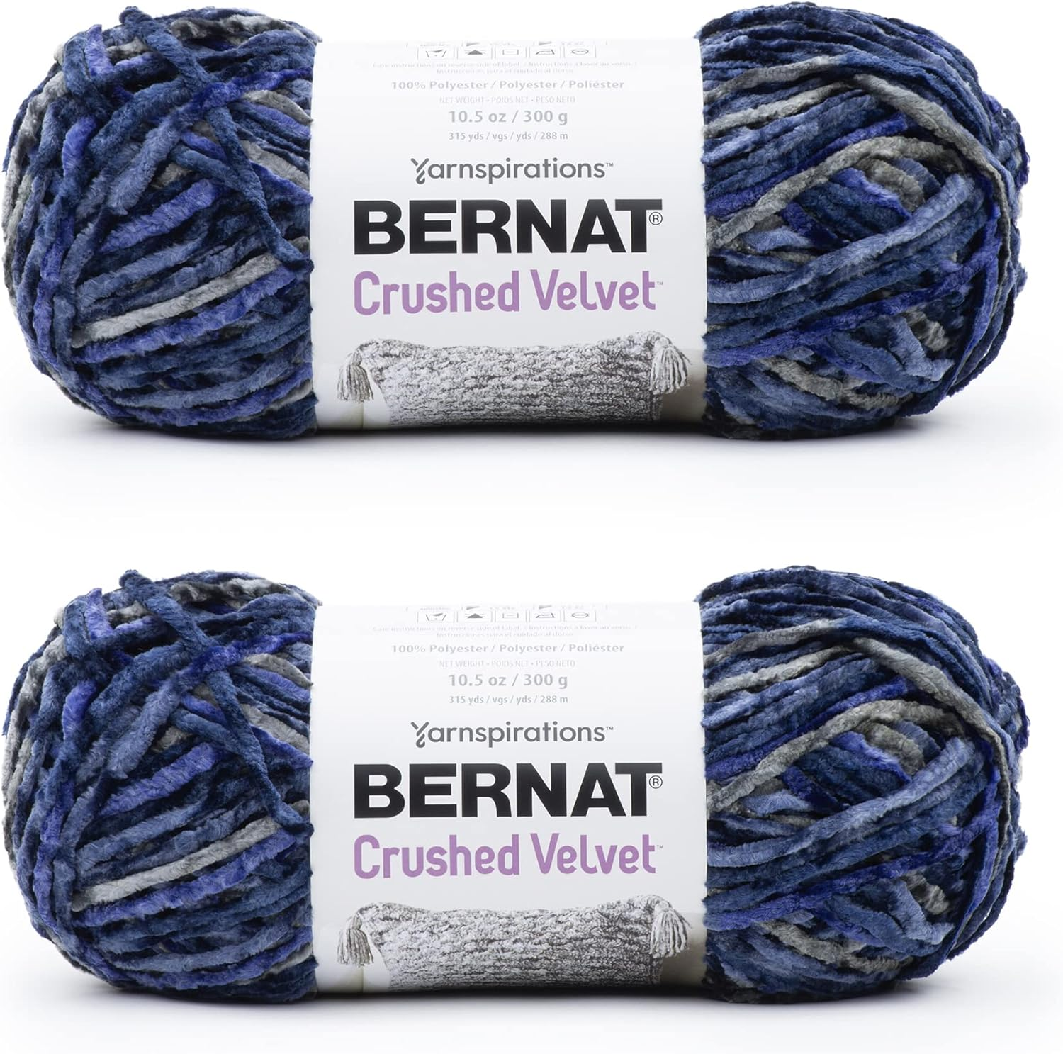 Bernat Crushed Velvet Navy Yarn - 2 Pack of 300G/10.5Oz - Polyester - 5 Bulky - 315 Yards - Knitting/Crochet image number 1
