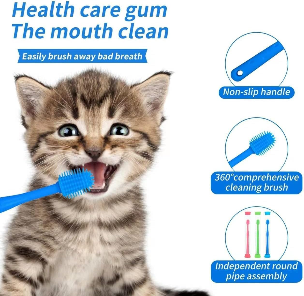Soft 360-Degree Toothbrush for Small Pets - 3Pcs Dog and Cat Dental Care, Silicone Bristles image number 6