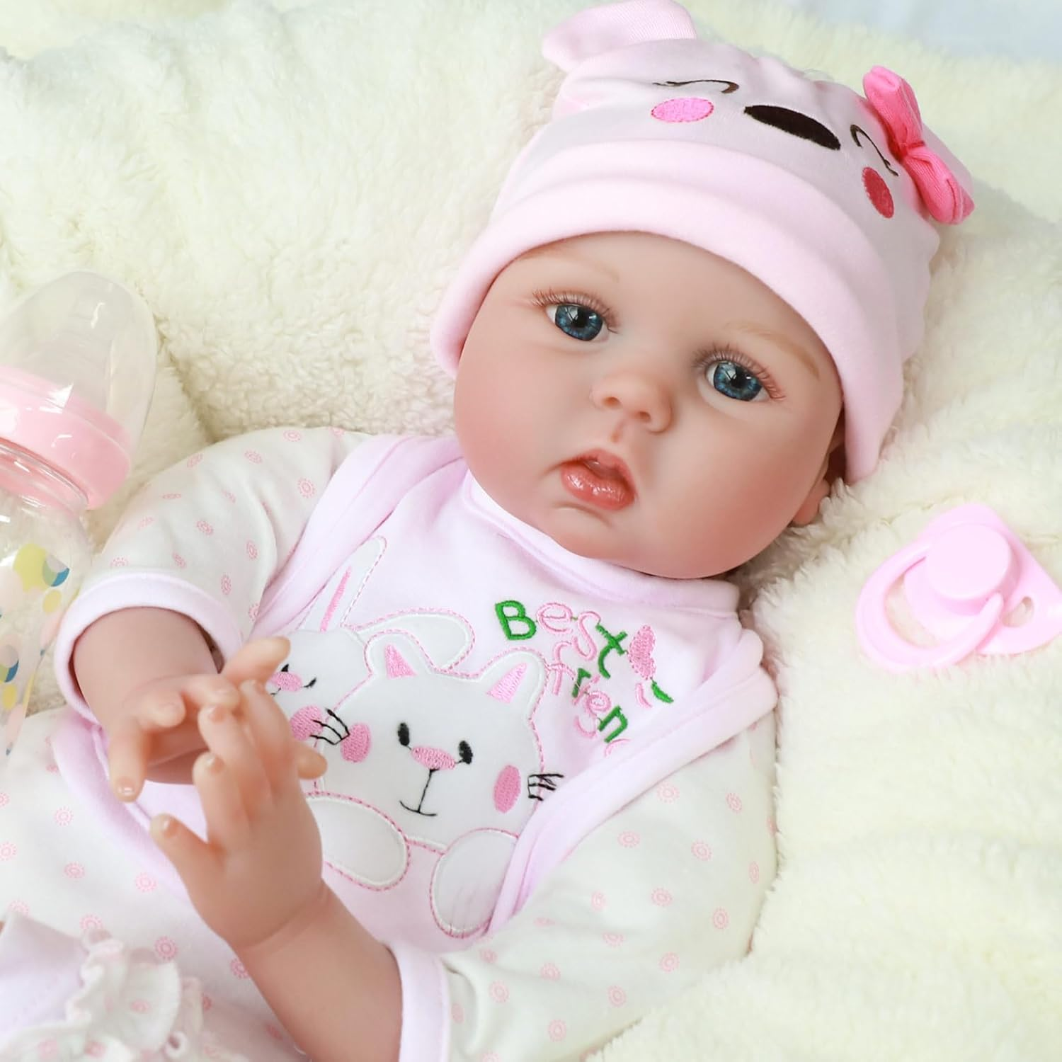 Reborn Baby Doll Girl, 22 Inch Soft Weighted Body, Cute Lifelike Handmade Silicone Doll image number 5