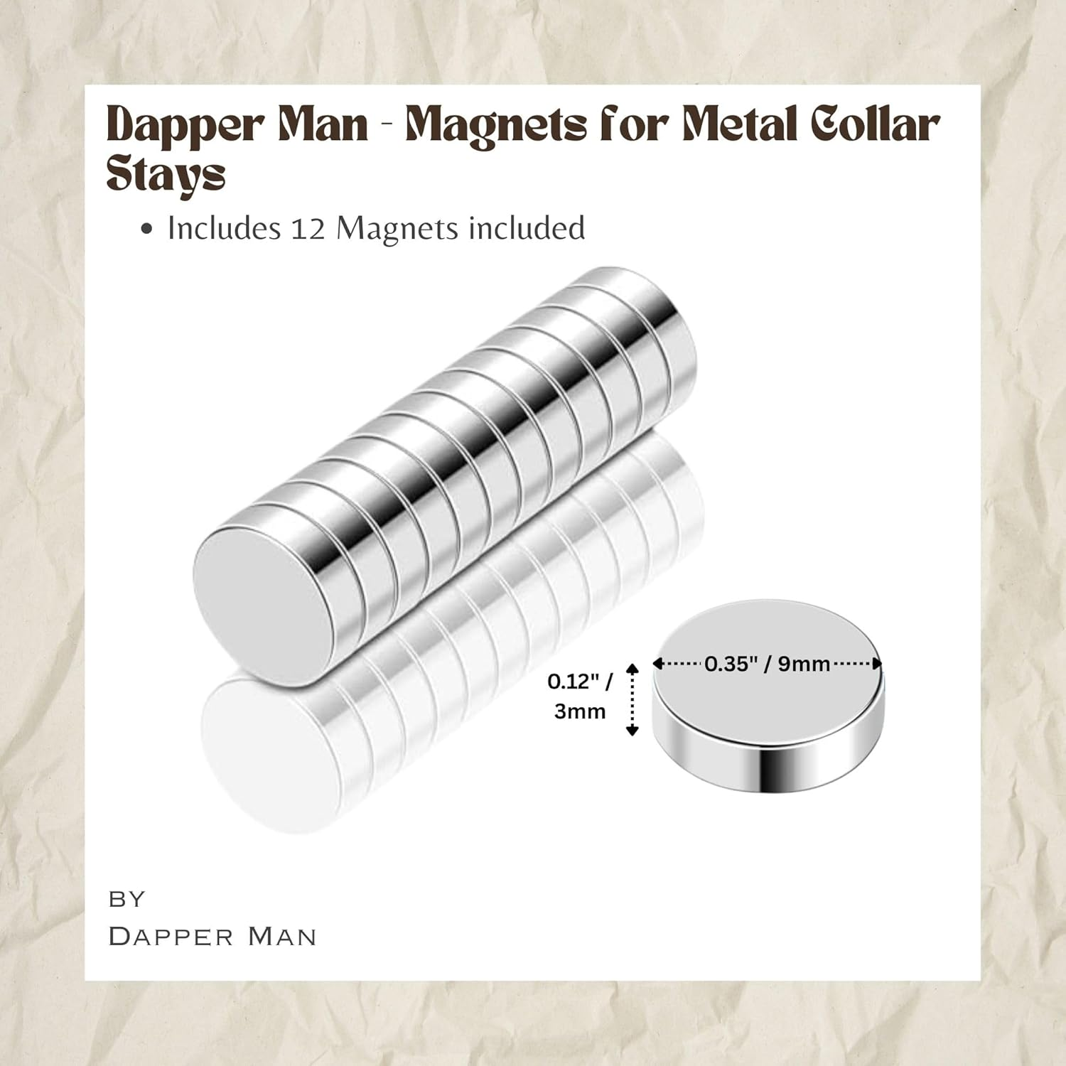 Replacement Magnets for Collar Stays Magnetic or Metal Collar Stays - 12 Pcs Comes in a Luxury Box for Storing.