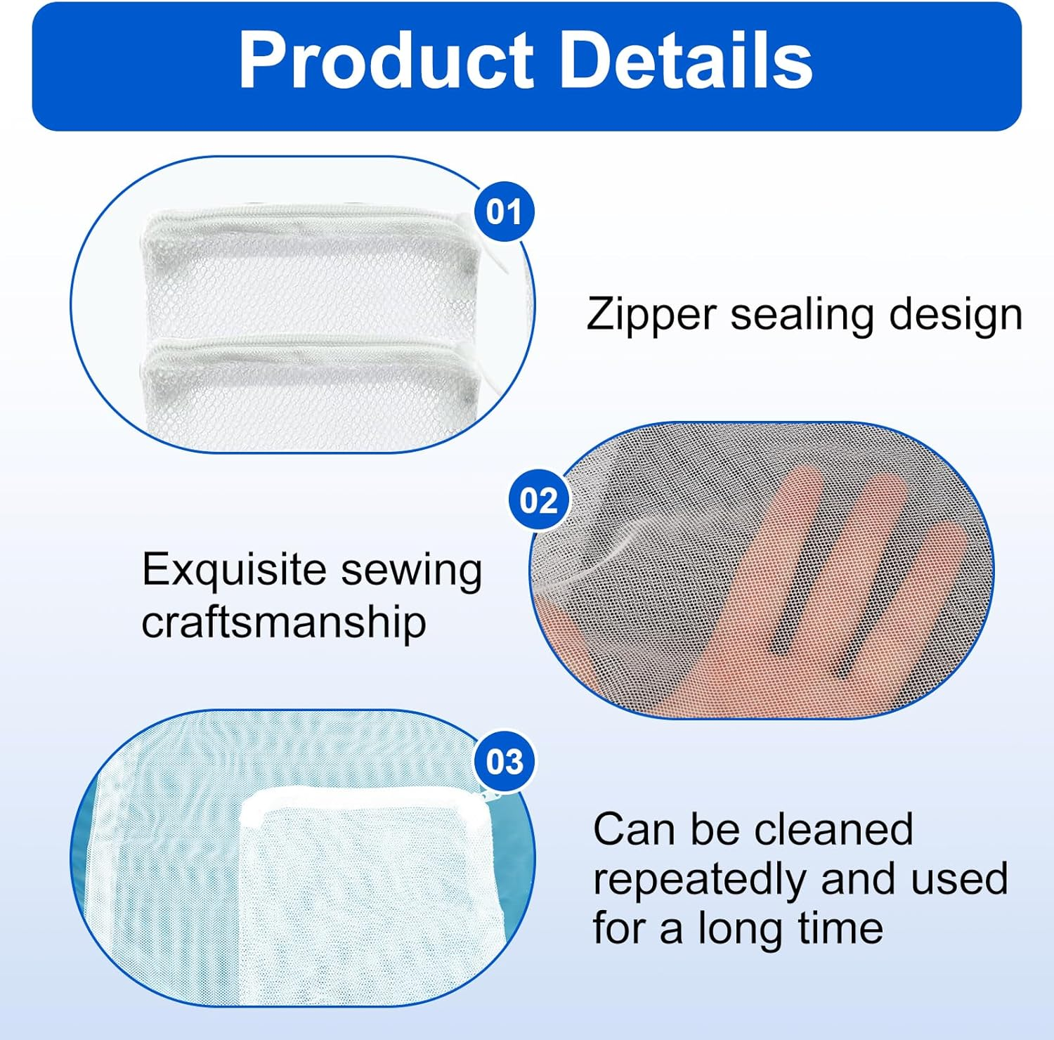 16 Pcs Aquarium Filter Media Bags, Fine Mesh Reusable Zipper Bags for Bio Balls, Activated Carbon, Ceramic Rings, Fish Tank Filter Media Storage, Size 15X20Cm image number 6