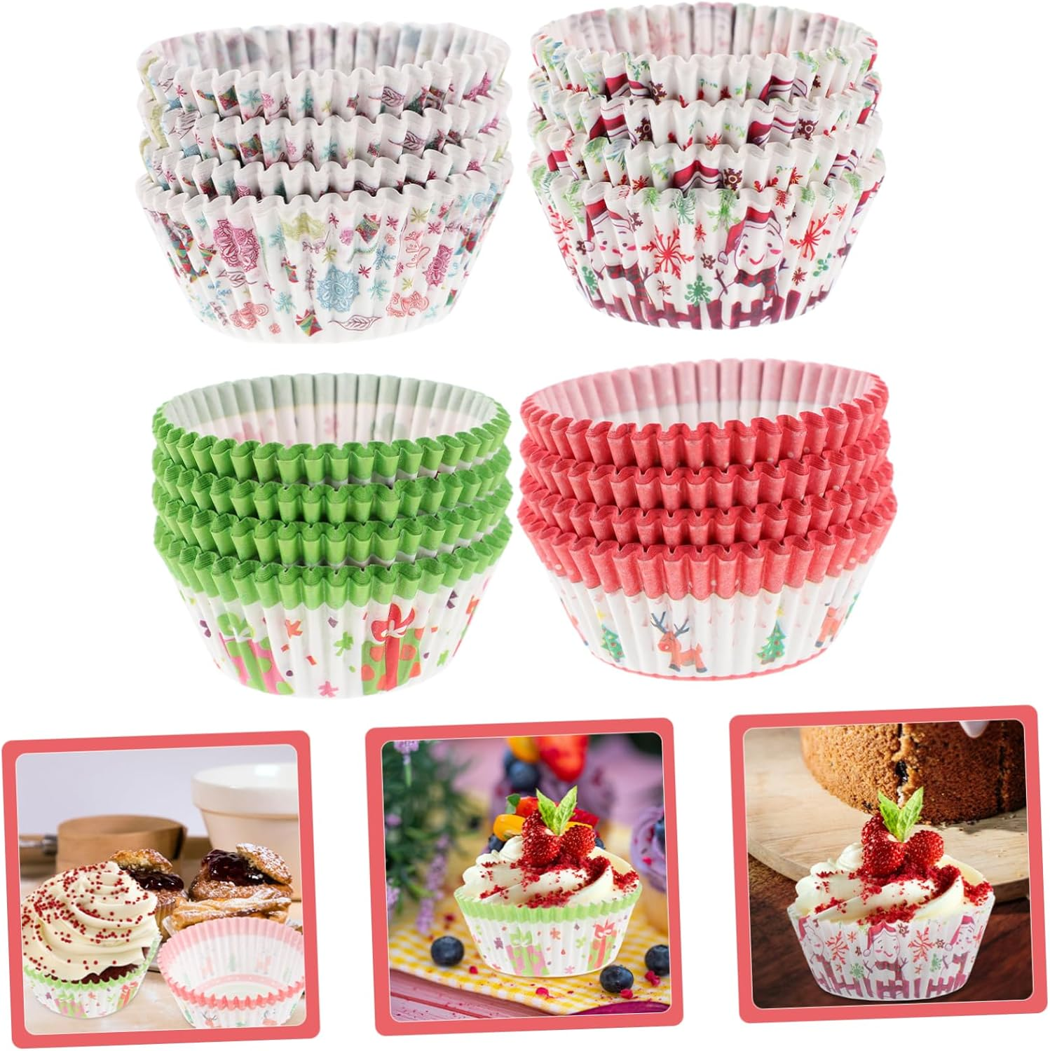 Christmas Mini Paper Cupcake Liners Greaseproof Baking Muffin Wrappers 400Pcs Small Cake Cups with Holiday Prints for Festive Baking image number 3