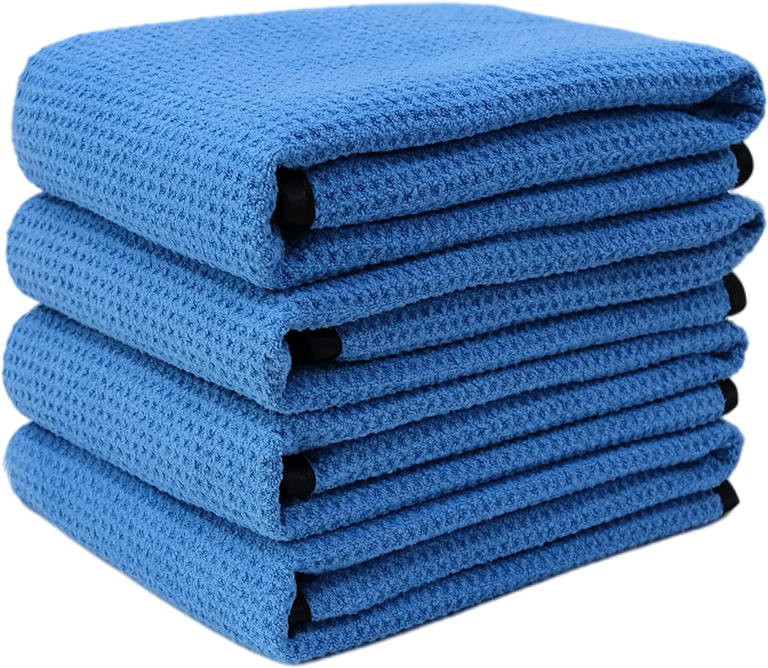 POLYTE Elite Microfiber Drying Towel (16X24, 4 Pack, Waffle, Blue) image number 4