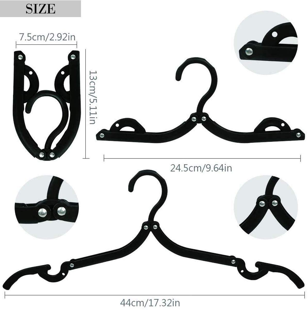 Neele 12 Foldable Travel Clothes Hangers Black image number 4