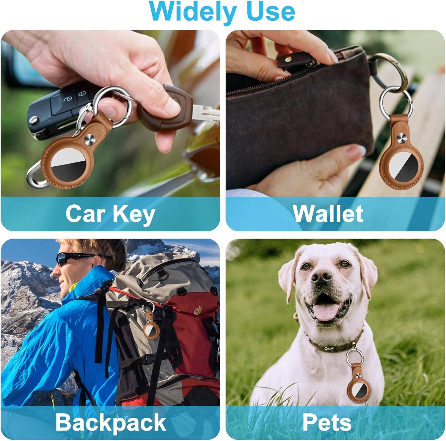 [4 Pack] Leather Air Tag Cases Keychain Air Tag Holder with Anti-Lost Key Ring, Anti-Scratch Soft Leather Lightweight Secure Holder Protective Cover image number 3