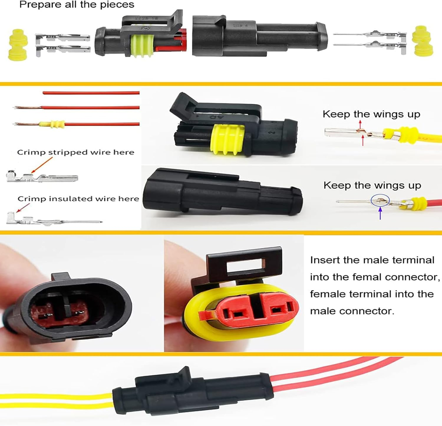 Waterproof Electrical Wire Connector, 352PCS Male and Female Wiring Connectors Kit, Electrical Connectors, for Electrical Connector 1/2/3/4 Pin Connector, for Vehicles & Marine image number 6