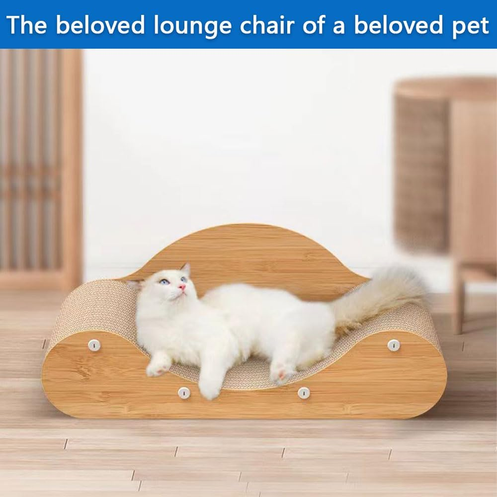 Extra Large Cat Scratcher Lounge &ndash; U-Shaped Cardboard Sofa Bed for Indoor Cats &ndash; Furniture Protector & Cat Nest &ndash; Natural Wood Color &ndash; 60 X 24 X 23 CM
