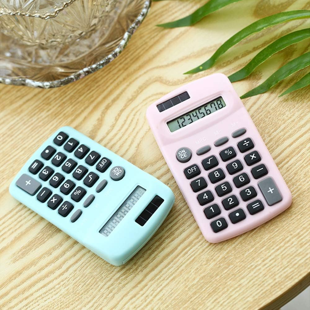 Staright Mini Cute Calculator 8 Digits Display Solar & Battery Dual Power Portable Electronics Calculator Accounting Tool for School Students Children Office Home